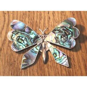 Vintage Mexican Sterling Butterfly Brooch Inlaid Abalone Signed JC Mexico